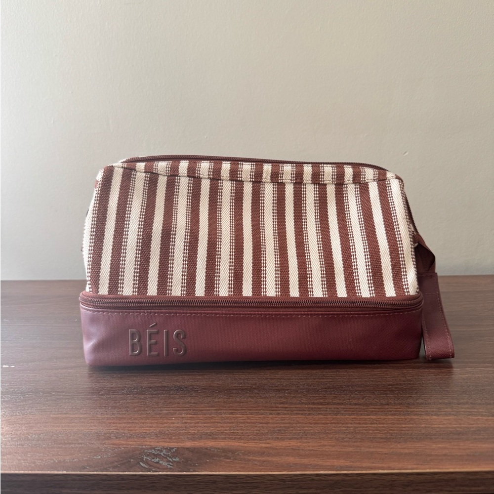 BEIS Striped Brown and Cream Accessory Bag